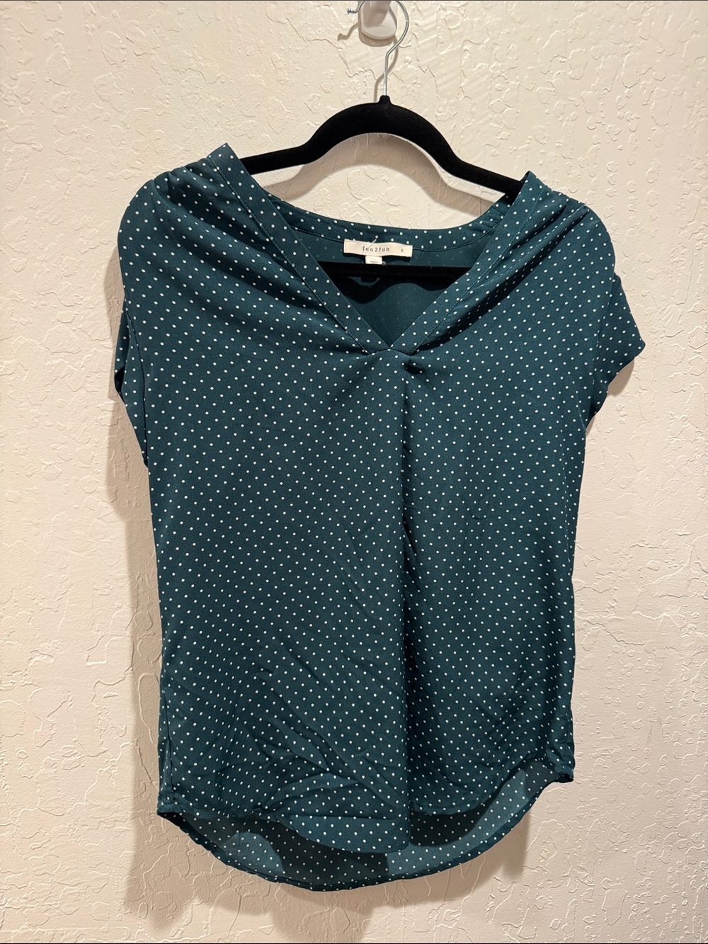 Maeve Teal White Polka Dot V-Neck Cap Sleeve Top